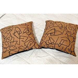 2 Decorative Throw Pillows Gold and Black Square Geometric Pattern (16 x 16)